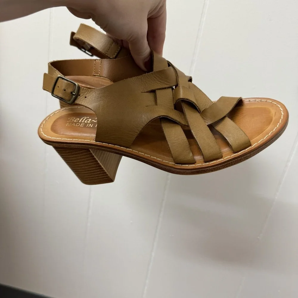 Bella Vita Shoes‎ Womens Size 9.5 Tan Leather Made in Italy Block Heel Sandals - Picture 6 of 9
